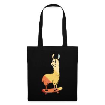 Lama Skateboard Skate Skater Retro - Stoffbeutel - Schwarz - Vorne