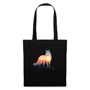 Fuchs Silhouette mit Natur Landschaft Kunst - Stoffbeutel - Schwarz - Vorne