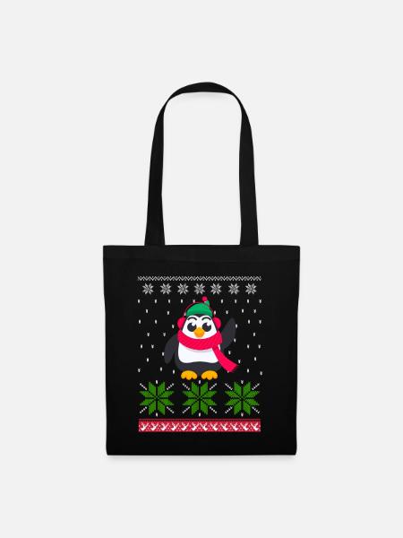 Pinguin Ugly Christmas - Stoffbeutel - Schwarz