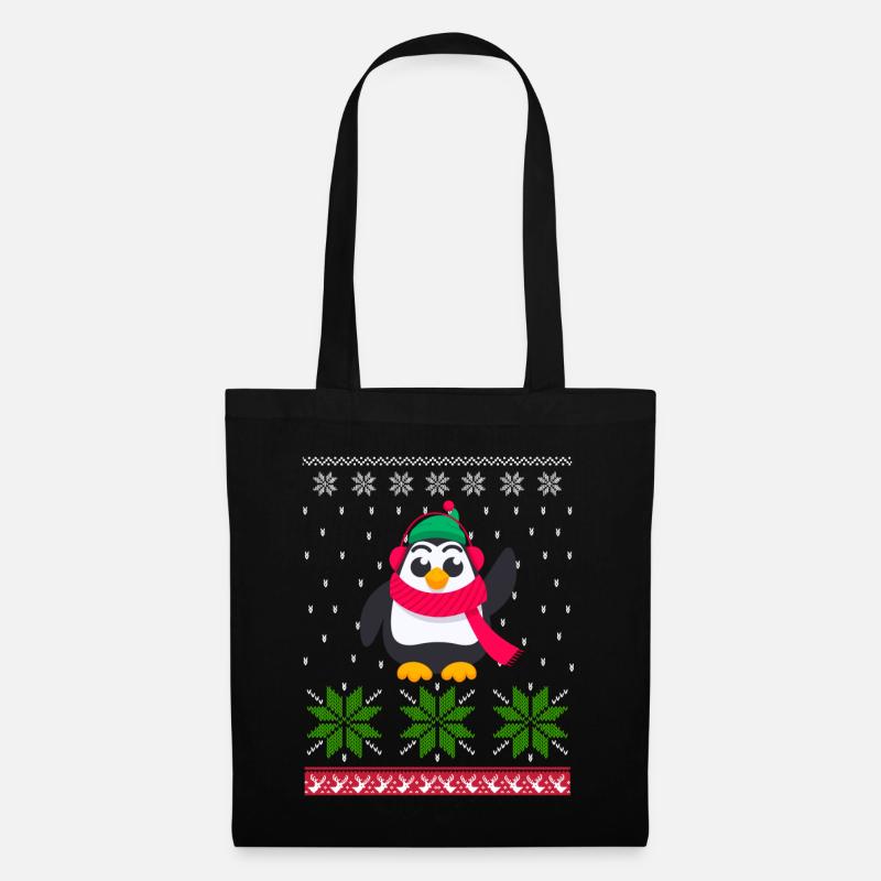 Pinguin Ugly Christmas - Stoffbeutel - Schwarz