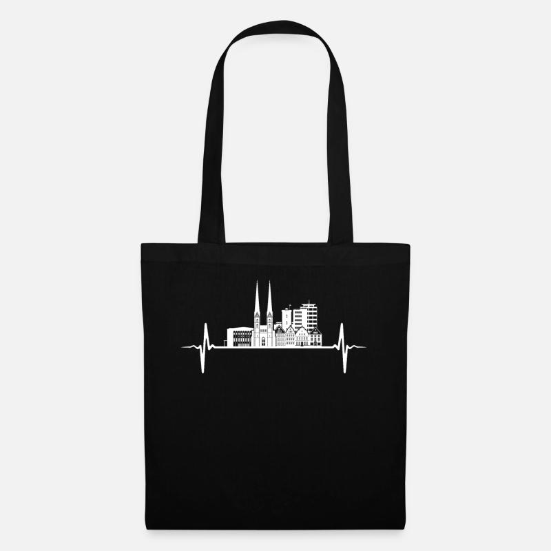 Bielefeld Herzschlag Geschenk Bielefelder Skyline - Stoffbeutel - Schwarz