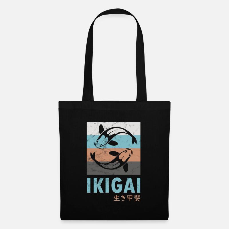 Ikigai Koi Karpfen Retro Vintage Design - Stoffbeutel - Schwarz