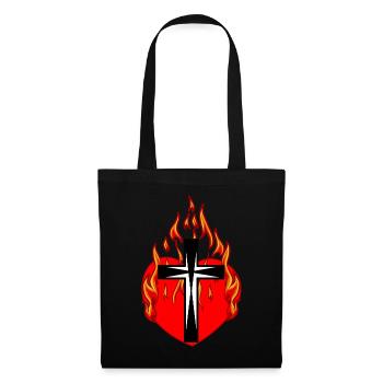Kreuz Kreuze Jesus Religion Herz Feuer Flamme - Stoffbeutel - Schwarz - Vorne