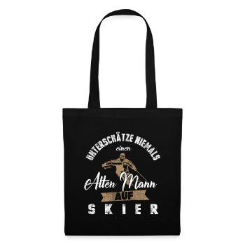 Ski Skier Alter Mann Wintersport Skisport Geschenk - Stoffbeutel - Schwarz - Vorne