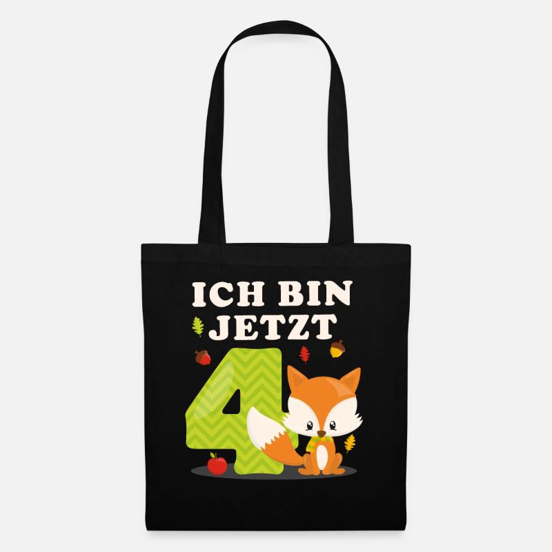 Geburtstag Geschenk Jungen Mädchen 4 Jahre Fuchs - Stoffbeutel - Schwarz