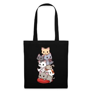 Katzen Anime Kawaii Neko - Stoffbeutel - Schwarz - Vorne