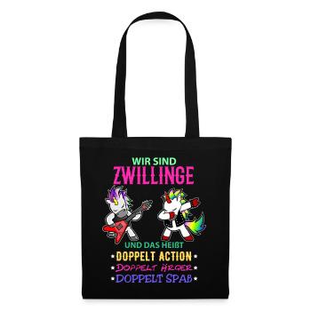 Zwillinge Geschenk Mädchen Jungen Kinder - Stoffbeutel - Schwarz - Vorne
