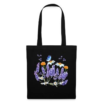 Lavender Wildflower Butterfly Daisy Flower Botanic - Stoffbeutel - Schwarz - Vorne