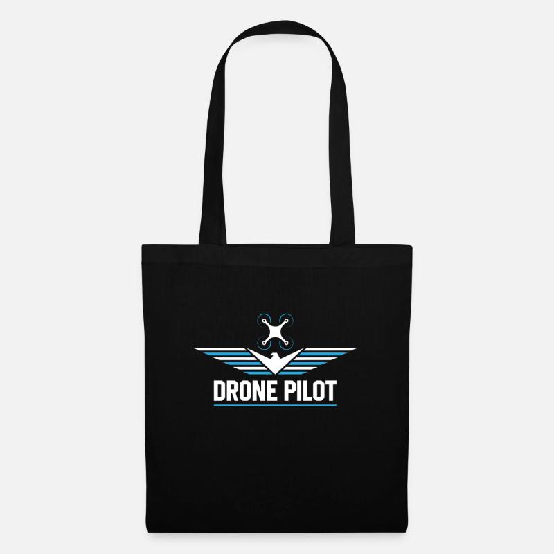 Drone - blue white logo drone pilot - Tote Bag - black