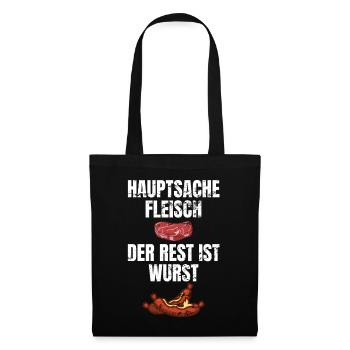 Hauptsache Fleisch Grillmeister Geschenk - Stoffbeutel - Schwarz - Vorne
