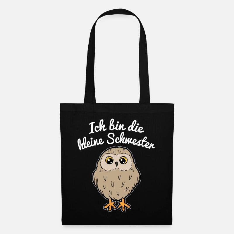Kleine Schwester Eule Uhu Geschenk Geschwister - Stoffbeutel - Schwarz