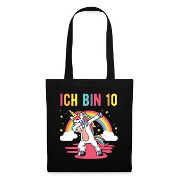 10. Geburstag Mädchen Geschenk Kinder Einhorn - Stoffbeutel - Schwarz - Vorne