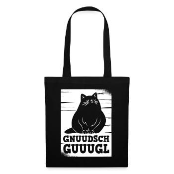 Knutschkugel auf sächsisch Katze für Katzenfreunde - Stoffbeutel - Schwarz - Vorne