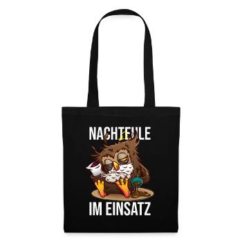 Nachteule Im Einsatz Müde Eule Nachtmensch - Stoffbeutel - Schwarz - Vorne