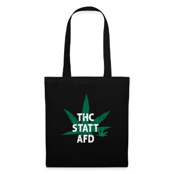 THC Statt AfD Lustiges Kiffen Cannabis Weed - Stoffbeutel - Schwarz - Vorne