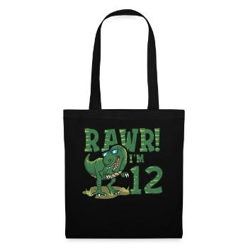 Rawr Ich bin 12 Dinosaurier Geburtstag für Jungen - Stoffbeutel - Schwarz - Vorne