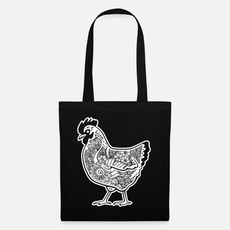 Huhn Huhn Blumenmuster - Stoffbeutel - Schwarz