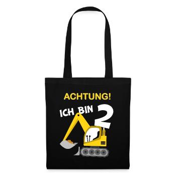 Kinder 2 Geburtstag Bagger 2 Jahre Jungs Geschenk - Stoffbeutel - Schwarz - Vorne