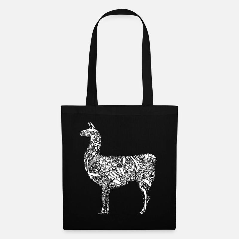 Lama Lama Blumenmuster - Stoffbeutel - Schwarz