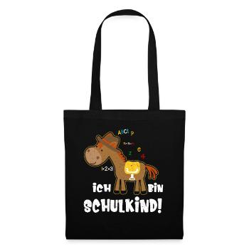 Ich bin Schulkind Einschulung Spruch mit Pferd - Stoffbeutel - Schwarz - Vorne