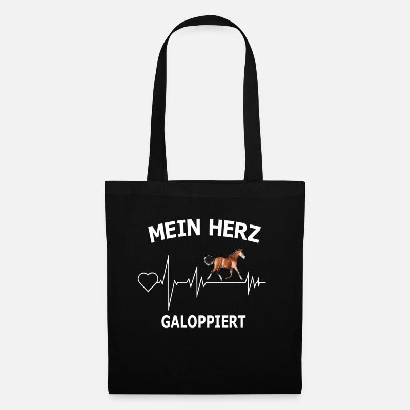 Pferd Reiten Herzschlag EKG Mädchen Pferde - Stoffbeutel - Schwarz