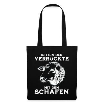 Schaf Schafhalter - der verrückte mit den Schafen - Stoffbeutel - Schwarz - Vorne