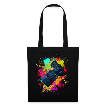 tolle Kamera mit Objektiv in Farbkleckse Geschenk - Stoffbeutel - Schwarz - Vorne