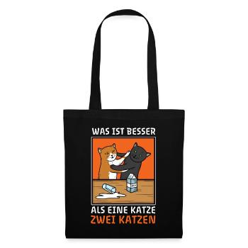 Was ist besser als eine Katze zwei Katzen Spruch - Stoffbeutel - Schwarz - Vorne