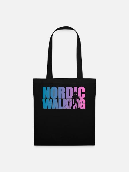 Nordic Walking Walker Frau Mit Stöckern Geschenk - Stoffbeutel - Schwarz