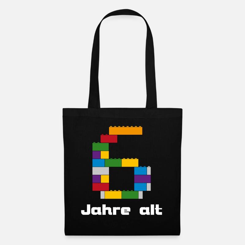 6 Jahre Alt Kinder Geburtstag Geschenk Bausteine - Stoffbeutel - Schwarz
