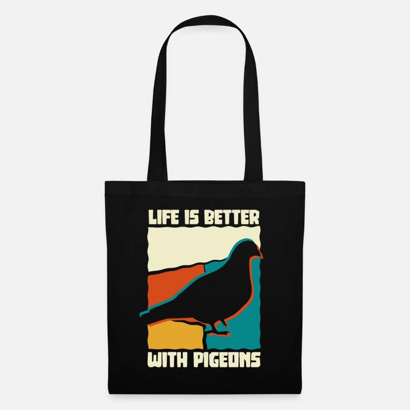 Life is better with pigeons, Vogel Taube - Stoffbeutel - Schwarz