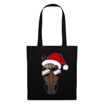Lustiges Pferd Weihnachten Geschenk Geschenkidee - Stoffbeutel - Schwarz - Vorne