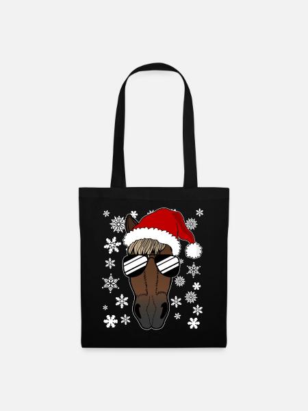 Lustiges Pferd Weihnachten Geschenk Geschenkidee - Stoffbeutel - Schwarz