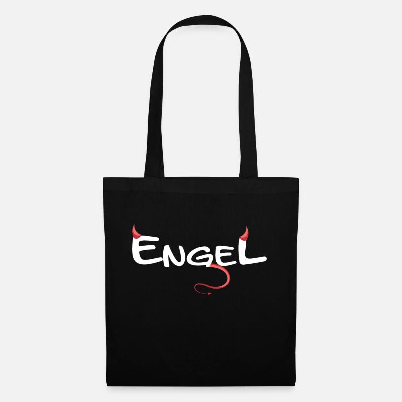 Engel Teufel Hörner mit Schwanz - Stoffbeutel - Schwarz