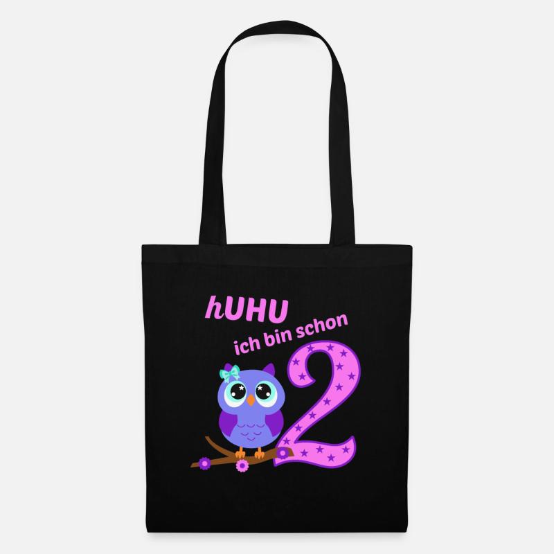 2.Geburtstag Geschenk Mädchen Eule Ich Bin schon 2 - Stoffbeutel - Schwarz