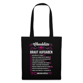JGA Hochzeit Party Checkliste Braut Aufgaben - Stoffbeutel - Schwarz - Vorne