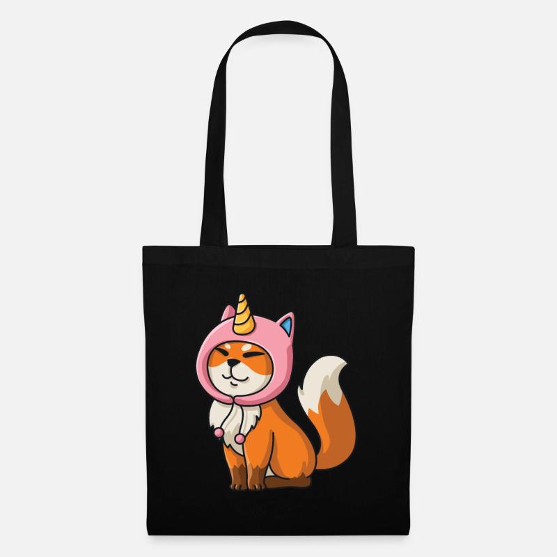 Fuchs Kawaii Einhorn Mütze Einhorn Regenbogen - Stoffbeutel - Schwarz