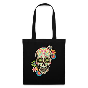 Crâne de sucre, jour des morts, Dia de los Muertos - Sac en tissu - noir - Devant