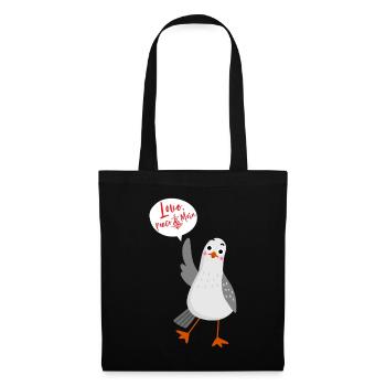 Moin love peace möwe Norden lustig Spruch Geschenk - Stoffbeutel - Schwarz - Vorne