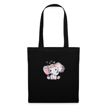 Elefant Mädchen mit Blume - Stoffbeutel - Schwarz - Vorne