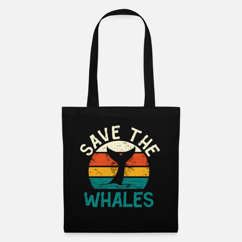 Save the whales - Blauwal Pottwal Wal - Stoffbeutel - Schwarz