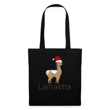 Weihnachten - Lama - Weihnachtlich - Lametta - Top - Stoffbeutel - Schwarz - Vorne