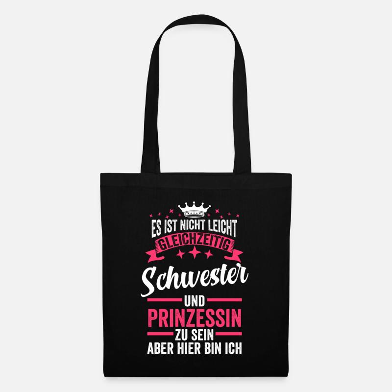 Schwester Geschwister Prinzessin Geschenkidee - Stoffbeutel - Schwarz