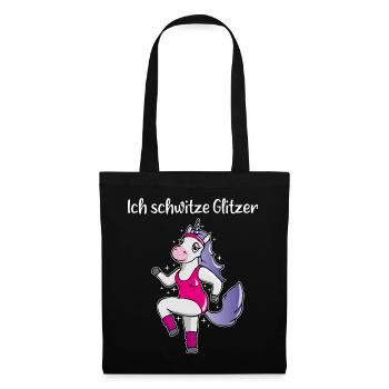 Einhorn Fitness Aerobic Schwitze Glitzer Spruch - Stoffbeutel - Schwarz - Vorne