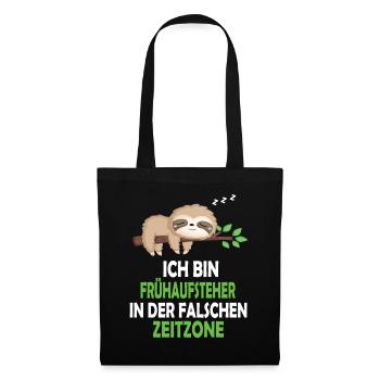Faultier Schlafanzug Nachthemd Schlafshirt Pyjama - Stoffbeutel - Schwarz - Vorne