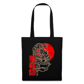 Japanischer Chinesischer Drache Schriftzeichen - Stoffbeutel - Schwarz - Vorne