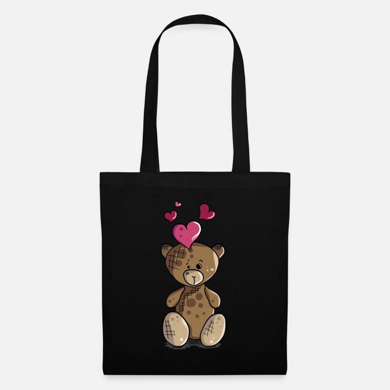 Teddy Bär mit Herz Teddybär Motiv - Stoffbeutel - Schwarz
