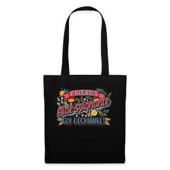 Cadeau pour une Aide Soignante - Sac en tissu - noir - Devant