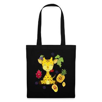 Girafe, fruits, fruits, snacking, vitamines, animaux sauvages - Sac en tissu - noir - Devant