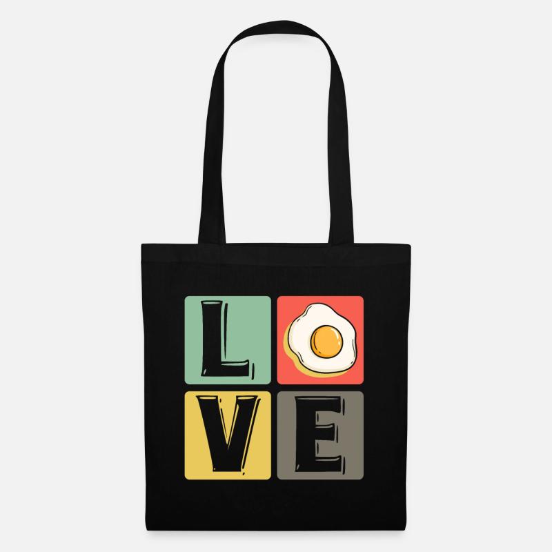 Eier Spiegelei Rührei Liebe Frühstück Geschenk - Stoffbeutel - Schwarz